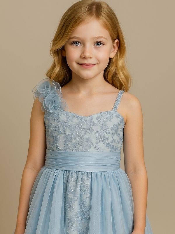 Kız Çocuk Güpür Detaylı Tüllü Tasarım Abiye Elbise