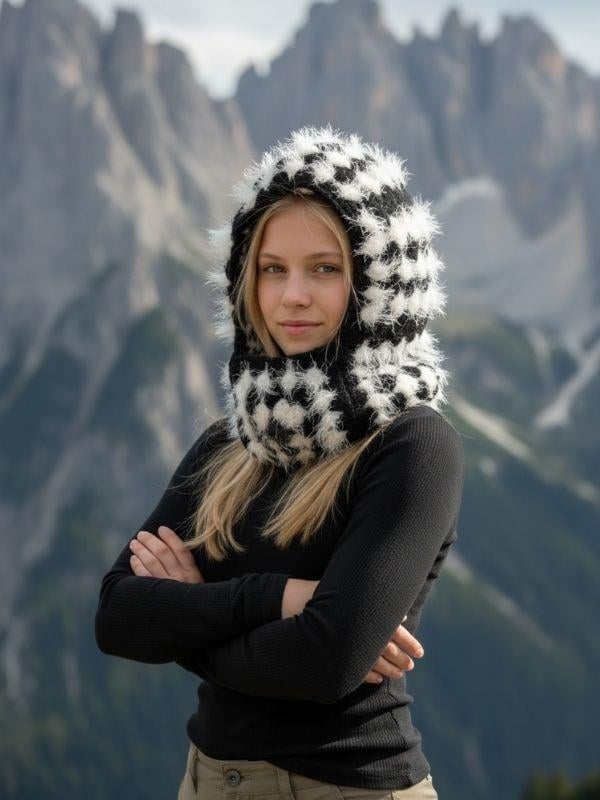 Kız Çocuk Handmade El Örgüsü Balaklava Şapka (25x30 cm)