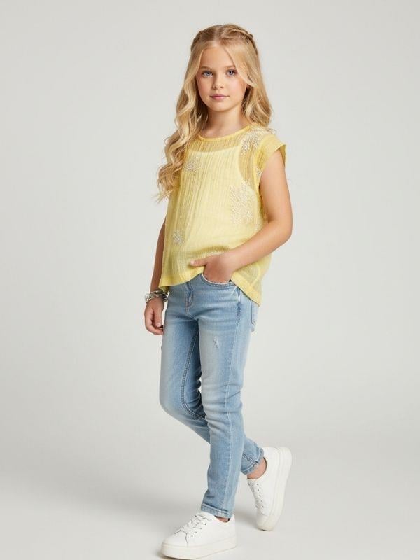 Kız Çocuk İç Bodyli İşleme Detaylı İkili Bluz