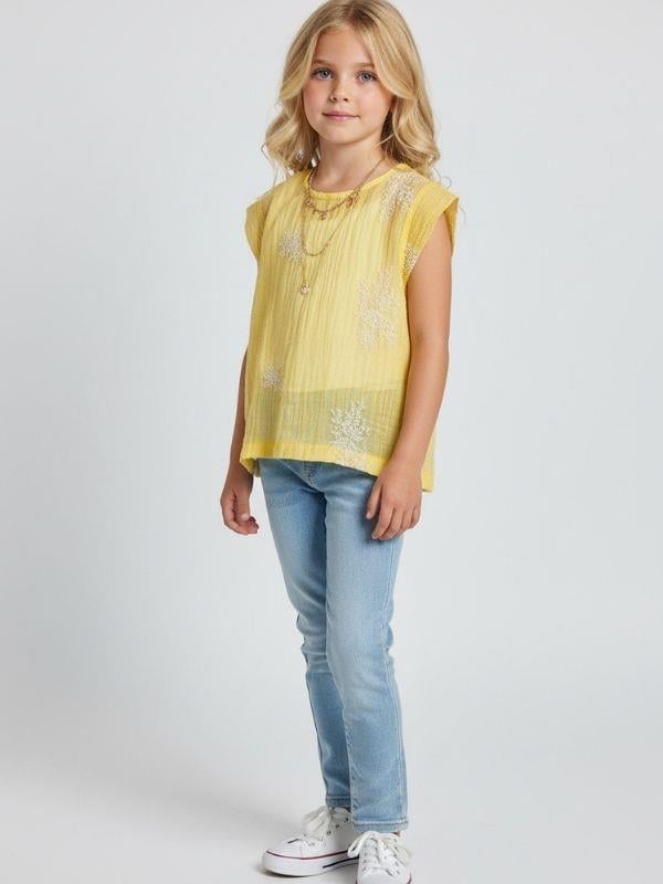 Kız Çocuk İç Bodyli İşleme Detaylı İkili Bluz