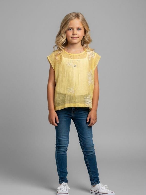 Kız Çocuk İç Bodyli İşleme Detaylı İkili Bluz