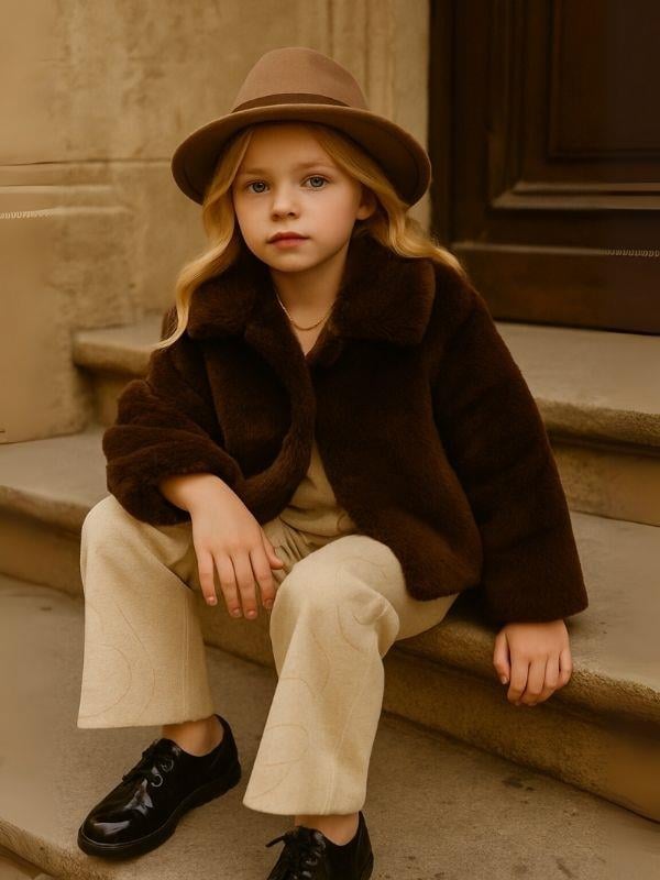 Kız Çocuk İçi Astarlı Şık Peluş Mont