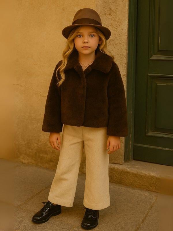 Kız Çocuk İçi Astarlı Şık Peluş Mont