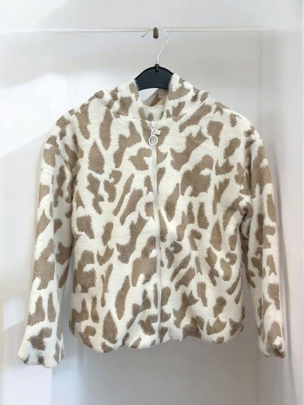 Kız Çocuk İçi Pamuk Astarlı Fermuarlı Desenli Peluş Mont