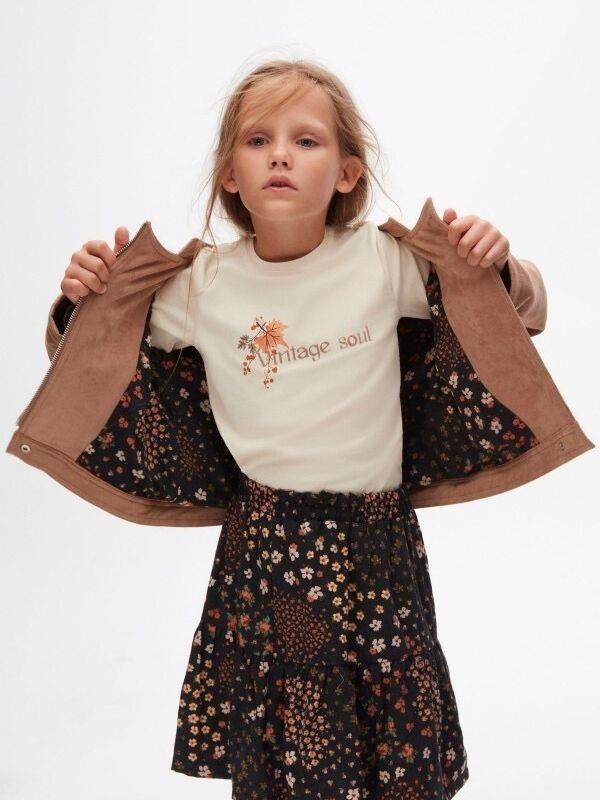 Kız Çocuk İçi Pamuk Astarlı Süet Kumaş Motorcu Mont