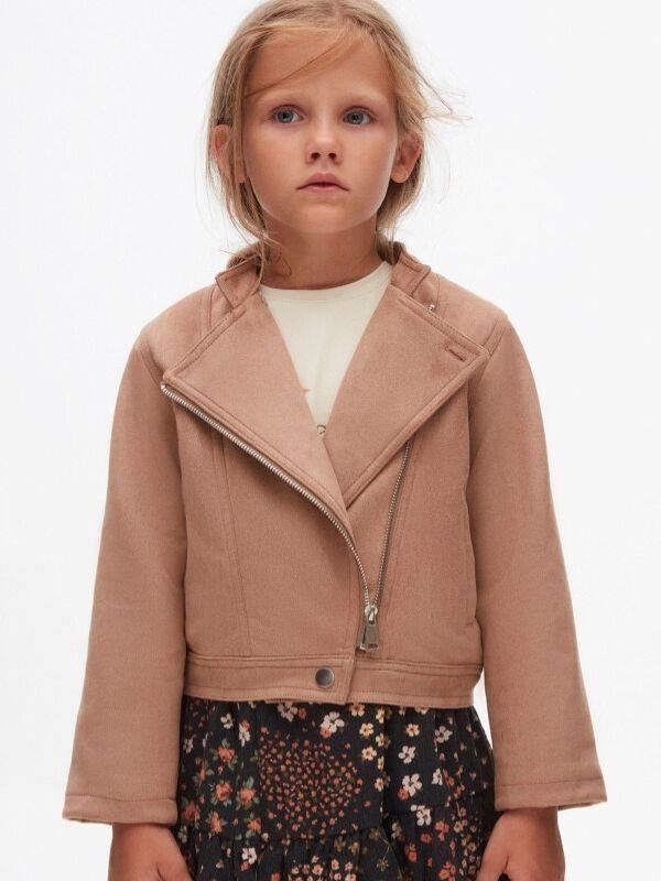 Kız Çocuk İçi Pamuk Astarlı Süet Kumaş Motorcu Mont