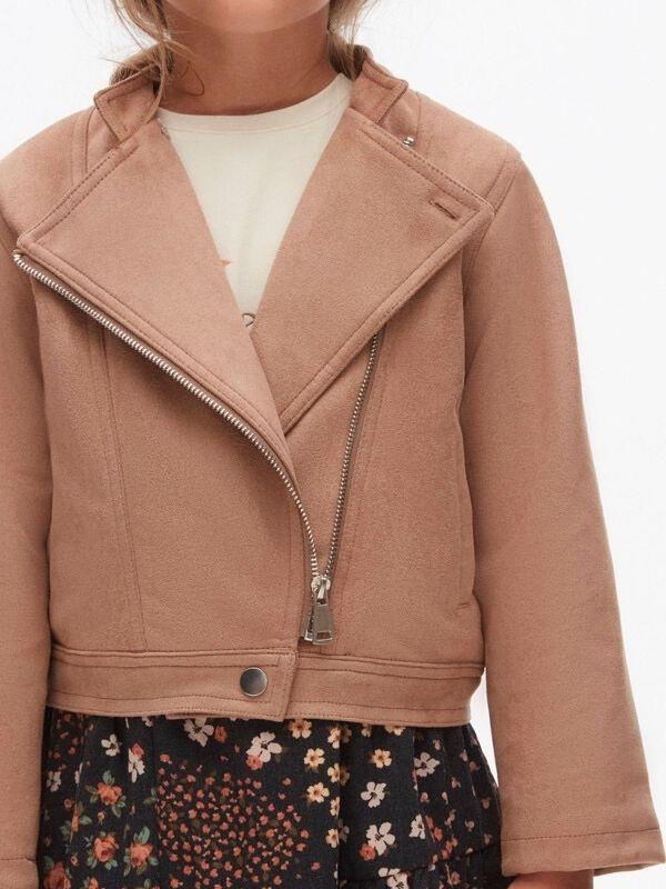 Kız Çocuk İçi Pamuk Astarlı Süet Kumaş Motorcu Mont