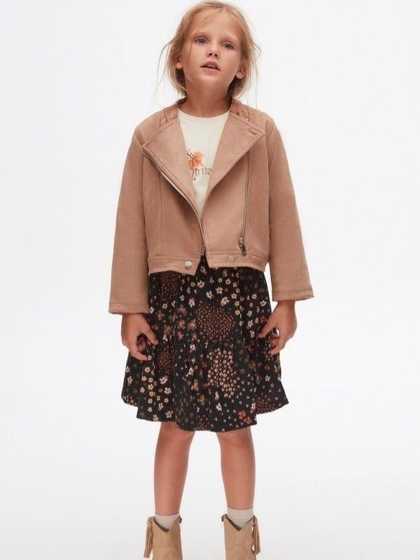 Kız Çocuk İçi Pamuk Astarlı Süet Kumaş Motorcu Mont