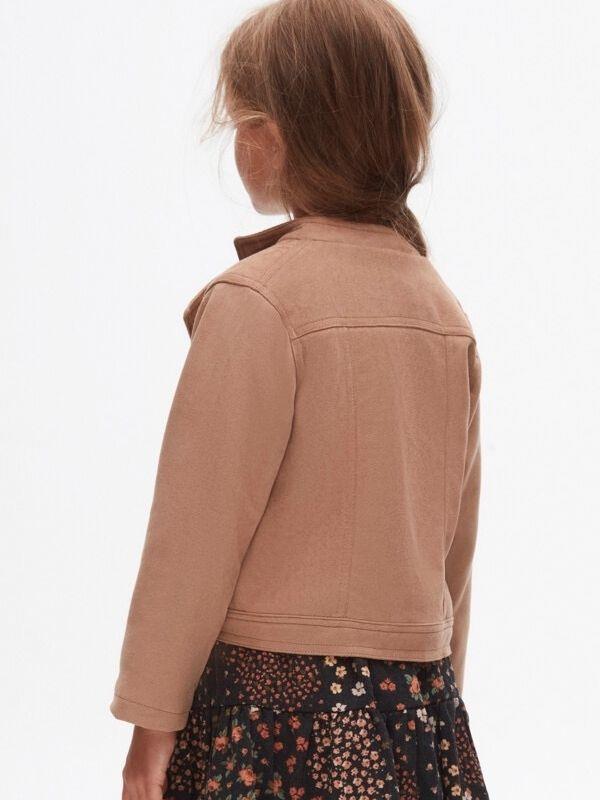 Kız Çocuk İçi Pamuk Astarlı Süet Kumaş Motorcu Mont