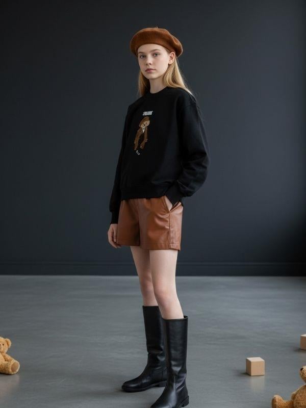 Kız Çocuk İki İplik Ayıcık Nakışlı Tasarım Sweatshirt