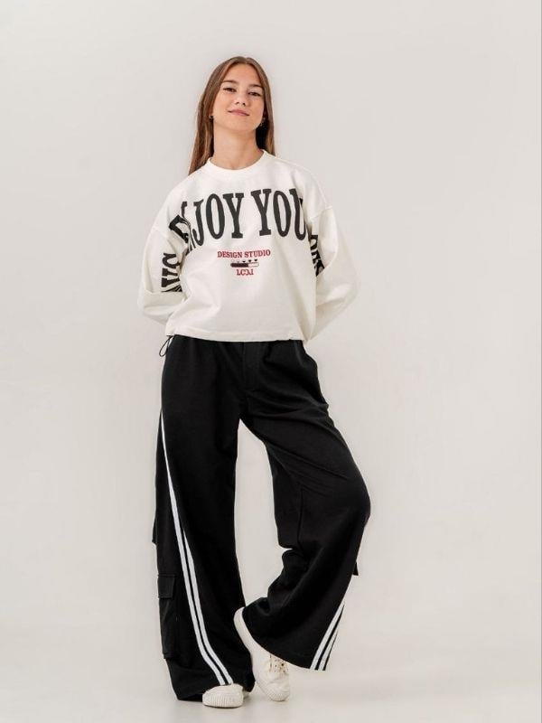 Kız Çocuk İki İplik Oversize Beli Lastikli Cep Detaylı Şeritli Eşofman Altı