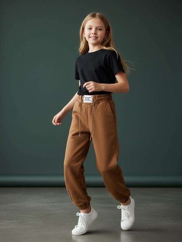 Kız Çocuk İnce Şardonlu Oversize Tasarım Eşofman Alt