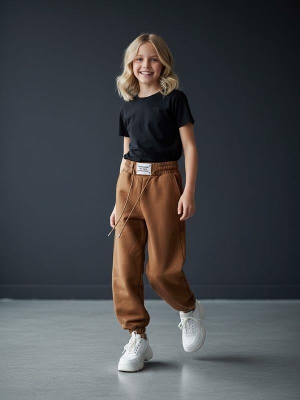 Kız Çocuk İnce Şardonlu Oversize Tasarım Eşofman Alt