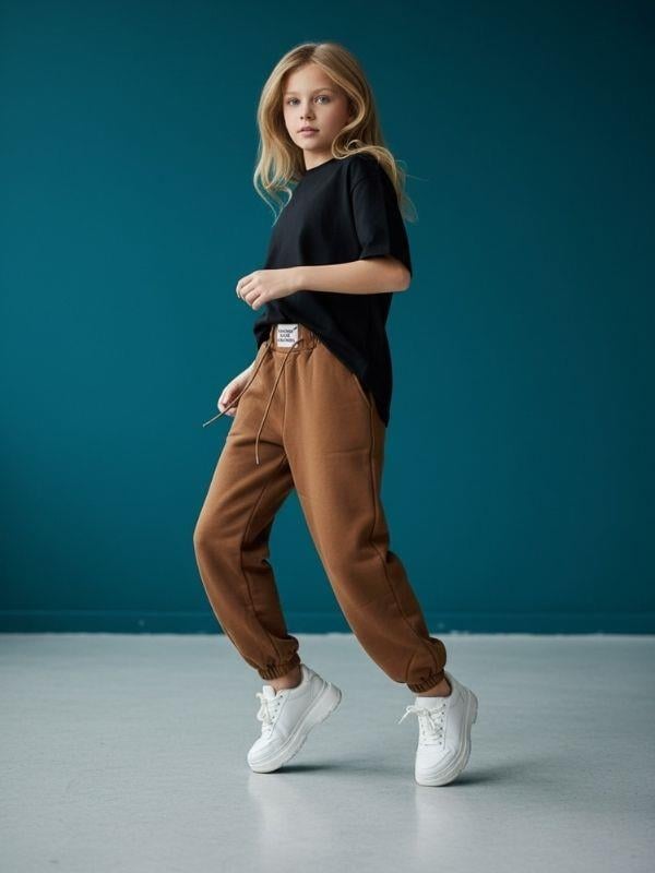 Kız Çocuk İnce Şardonlu Oversize Tasarım Eşofman Alt