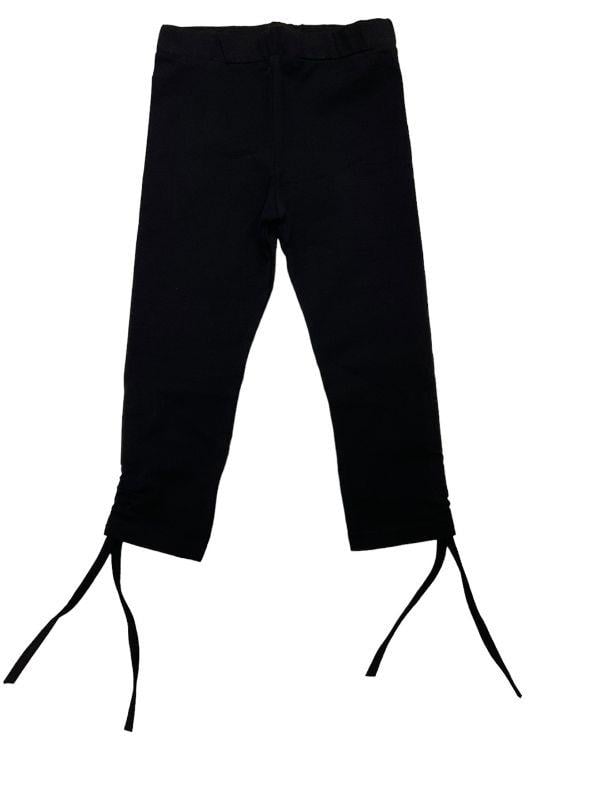 Kız Çocuk İnce Yüksek Bel Pamuklu Paçadan Büzmeli Siyah Tayt