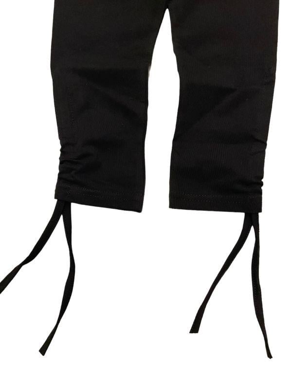 Kız Çocuk İnce Yüksek Bel Pamuklu Paçadan Büzmeli Siyah Tayt