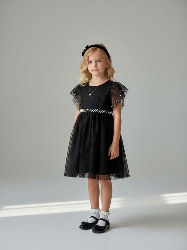 Kız Çocuk İncili Dantelli Güpürlü Tasarım Elbise