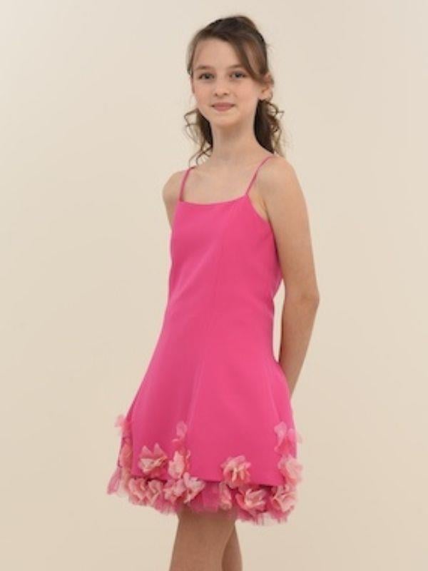 Kız Çocuk İp Askılı Çiçekli Kısa Tasarım Abiye Elbise