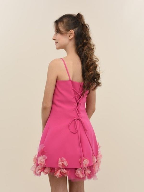 Kız Çocuk İp Askılı Çiçekli Kısa Tasarım Abiye Elbise