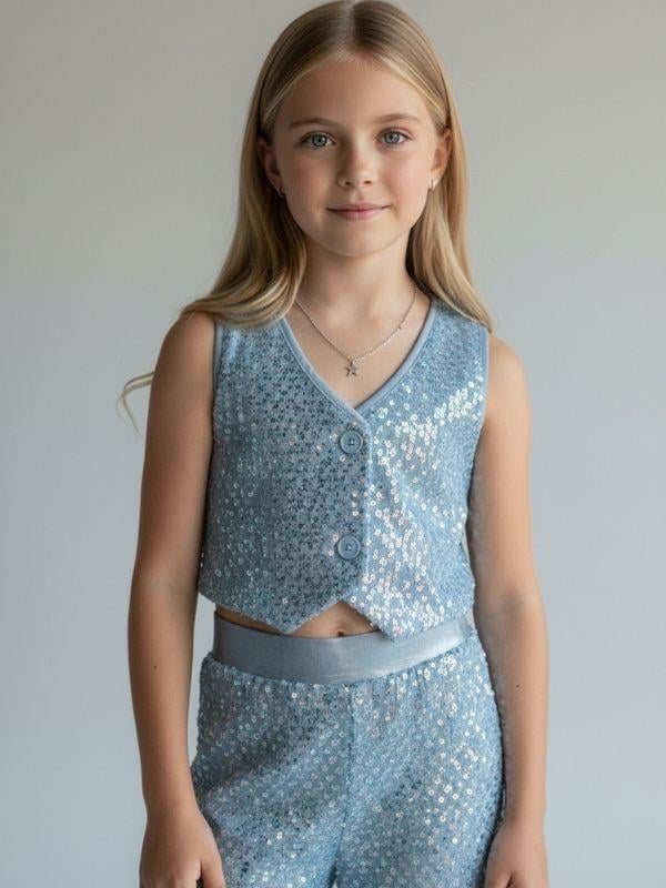 Kız Çocuk Işıltılı Yelek Pantolon Takım