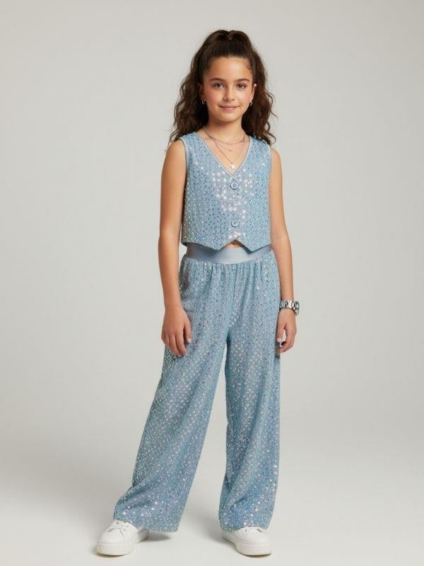 Kız Çocuk Işıltılı Yelek Pantolon Takım