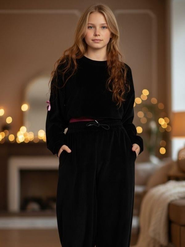 Kız Çocuk Kadife Bel Detaylı Tasarım Eşofman Takım