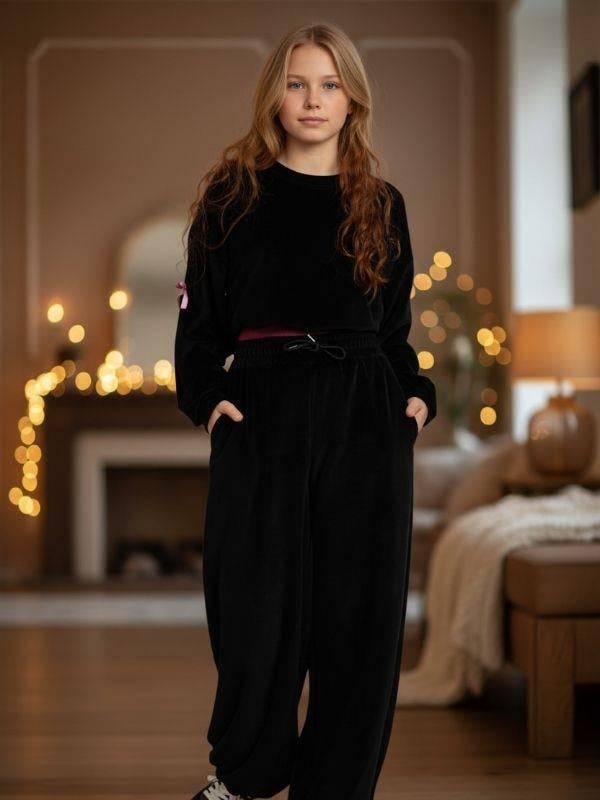 Kız Çocuk Kadife Bel Detaylı Tasarım Eşofman Takım