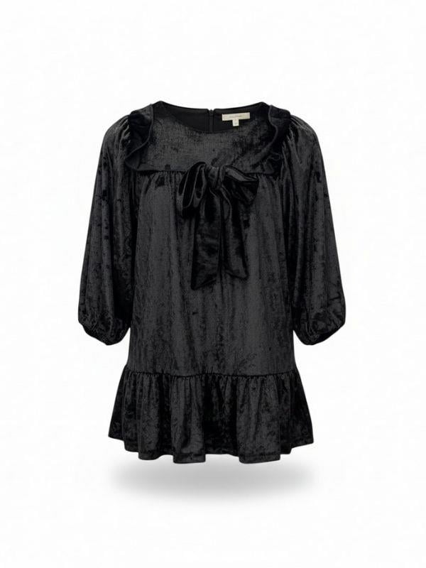 Kız Çocuk Kadife Dokuma Fiyonklu Elbise