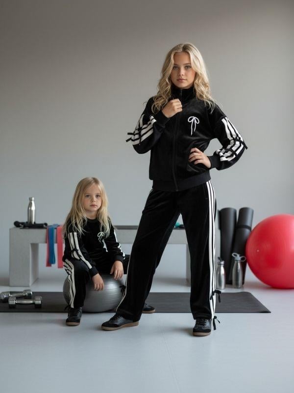 Kız Çocuk Kadife Fiyonk Detaylı Feramuarlı Tasarım Eşofman Takım