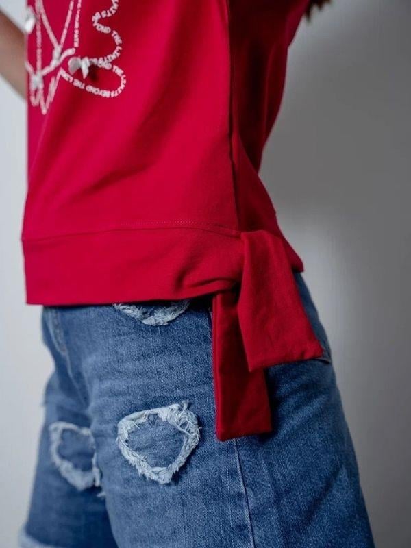 Kız Çocuk Kalp Nakış İşlemeli Kot Şort