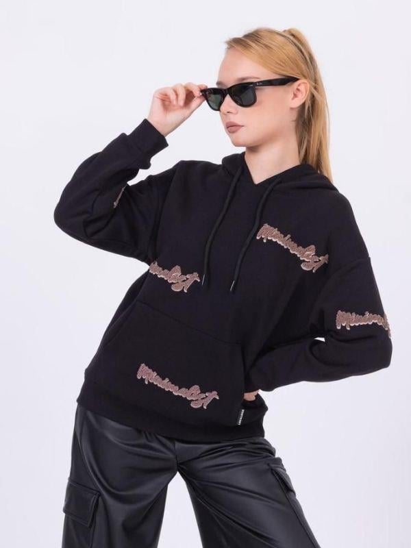 Kız Çocuk Kapüşonlu Punch İşlemeli Şardonlu Kapüşonlu Sweatshirt
