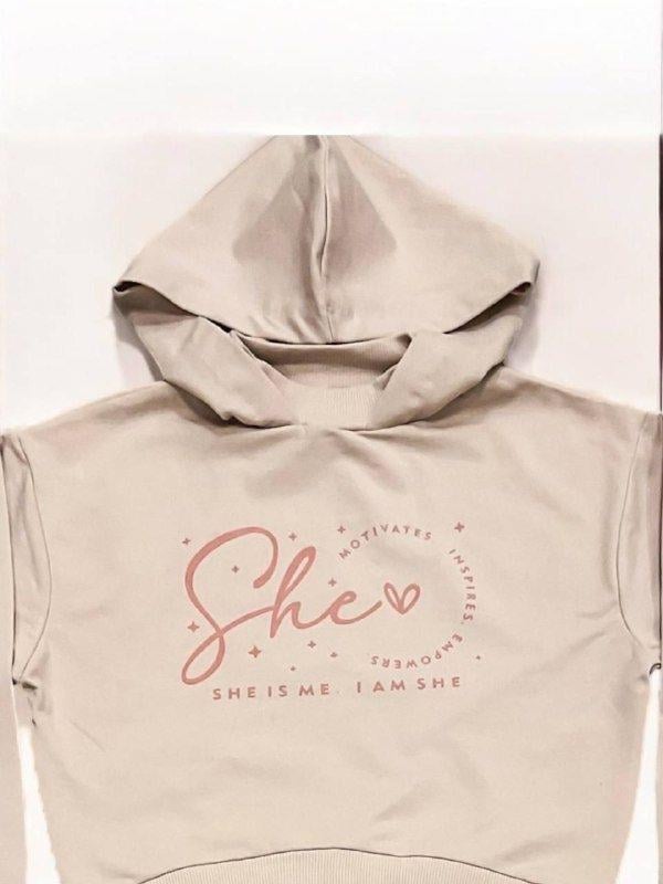 Kız Çocuk Kapüşonlu She Is Me Yazılı Eşofman Takım