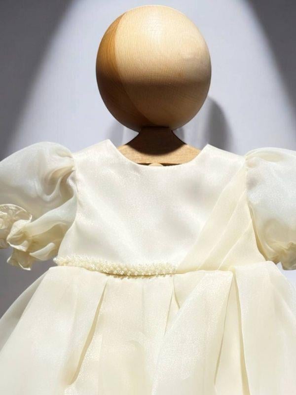 Kız Çocuk Karpuz Kol Beli Yarım Taş İşlemeli Tasarım Abiye Elbise