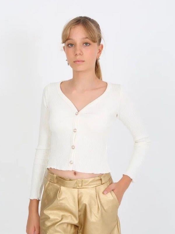 Kız Çocuk Kaşkorse Taşlı Düğmeli Hırka