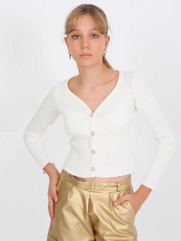 Kız Çocuk Kaşkorse Taşlı Düğmeli Hırka