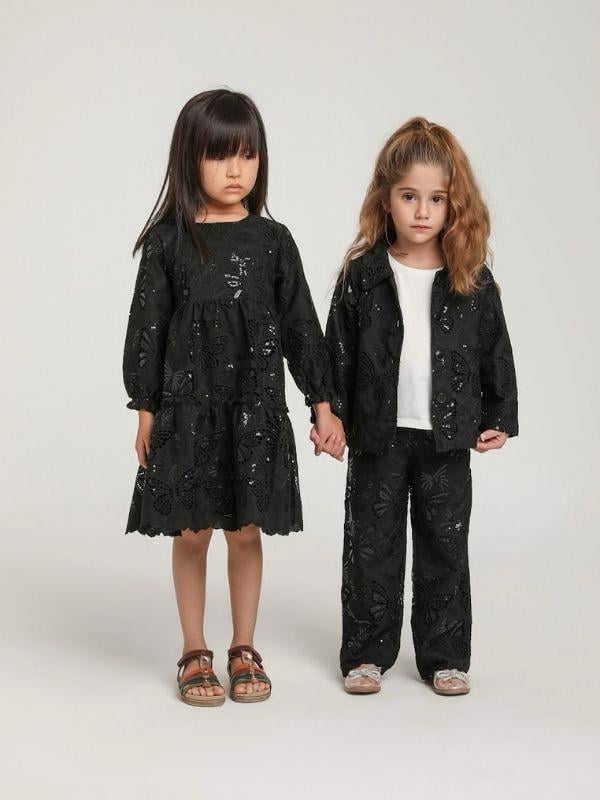 Kız Çocuk Kelebek İşlemeli Pantolon Ceket Tasarım Takım