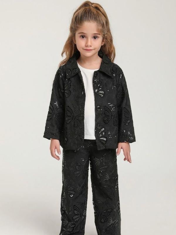 Kız Çocuk Kelebek İşlemeli Pantolon Ceket Tasarım Takım