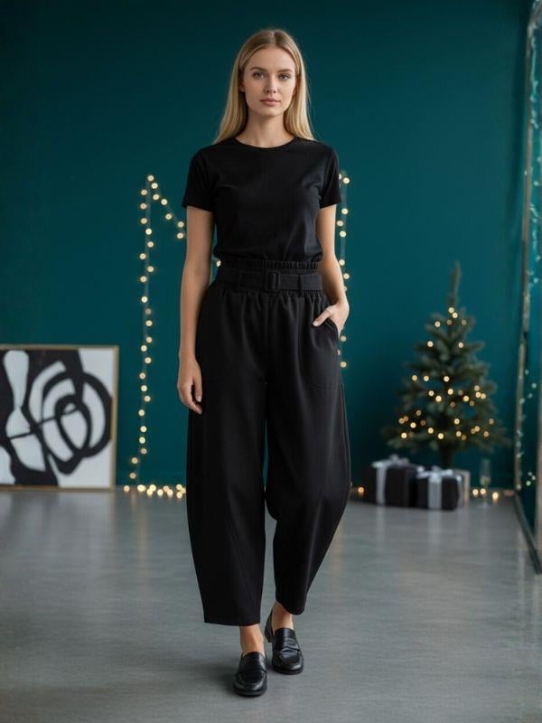 Kız Çocuk Kemerli Süet Baggy Tasarım Pantolon