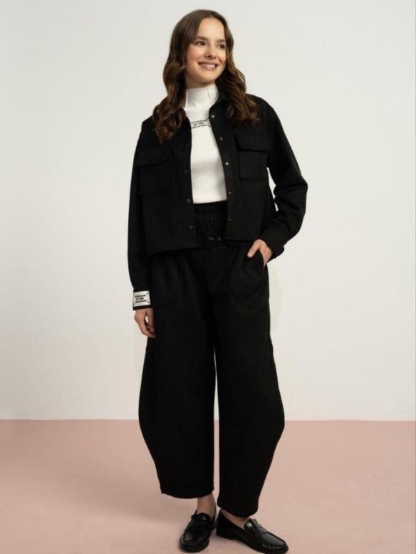 Kız Çocuk Kemerli Süet Baggy Tasarım Pantolon