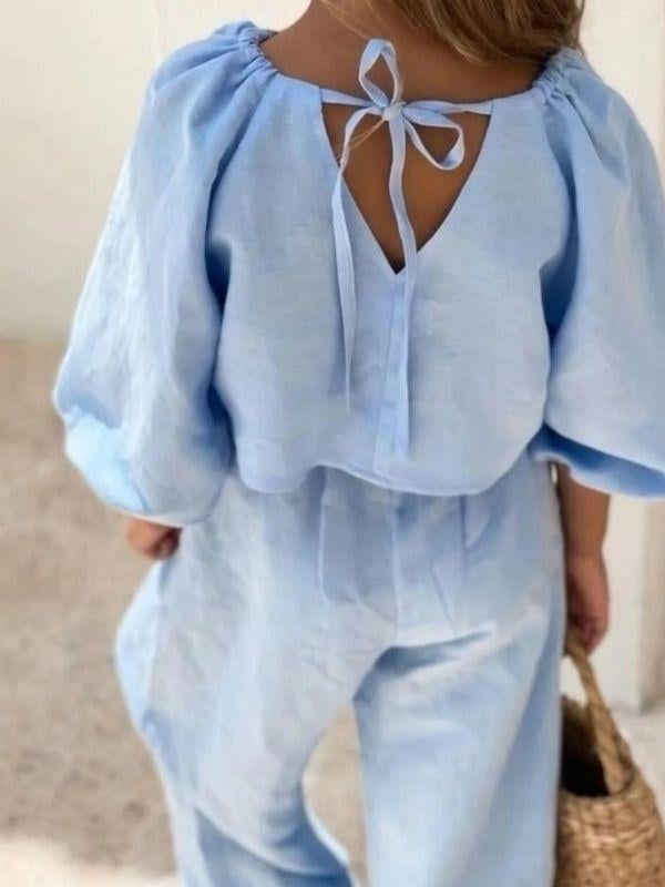 Kız Çocuk Keten Pantolonlu Takım