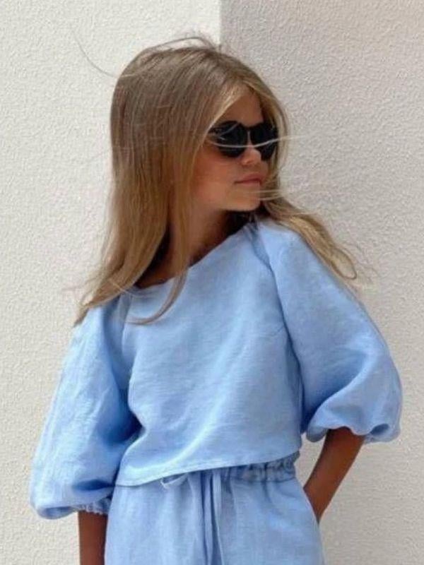 Kız Çocuk Keten Pantolonlu Takım