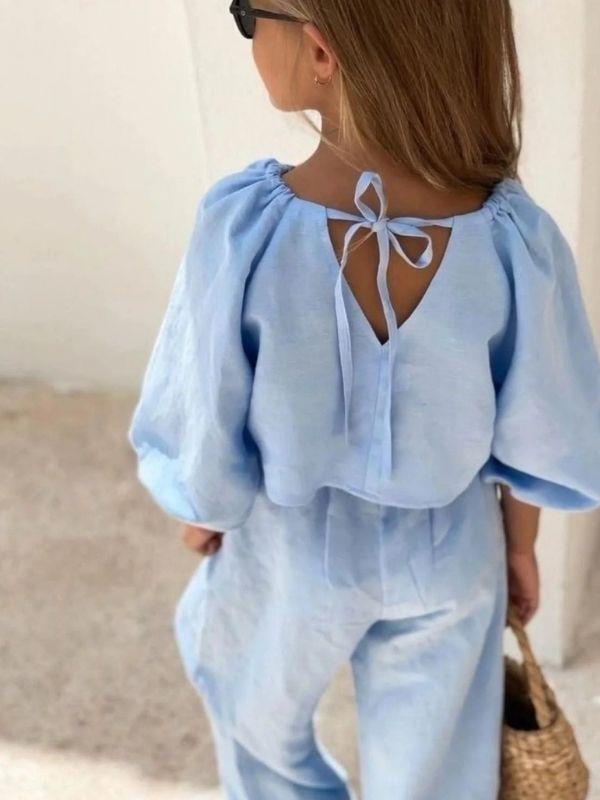 Kız Çocuk Keten Pantolonlu Takım