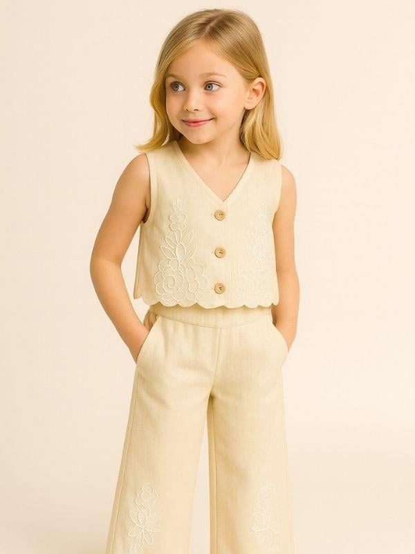 Kız Çocuk Keten Yelek Pantolon Takım
