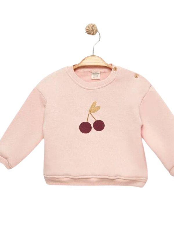 Kız Çocuk Kiraz Desenli 3 İplik Şardonlu Eşofman Takım