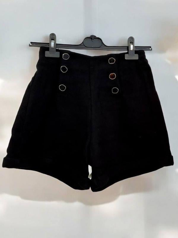 Kız Çocuk Kışlık Bel Lastikli Düğmeli Siyah Şort
