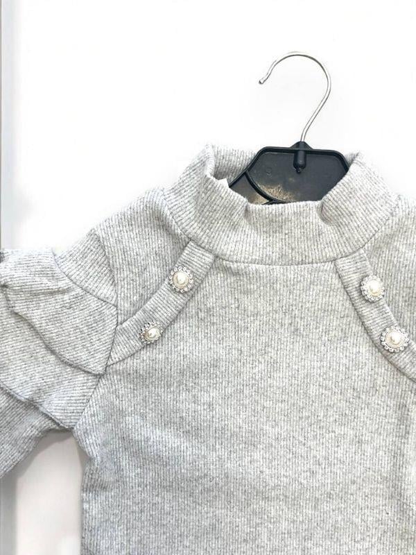 Kız Çocuk Kışlık Kolları Fırfırlı Örme Kazak