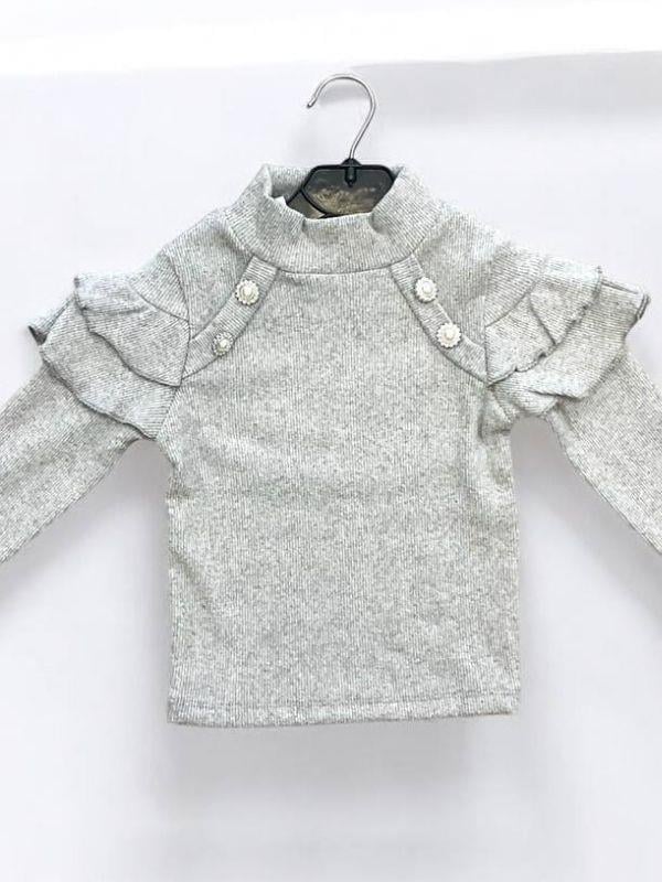 Kız Çocuk Kışlık Kolları Fırfırlı Örme Kazak