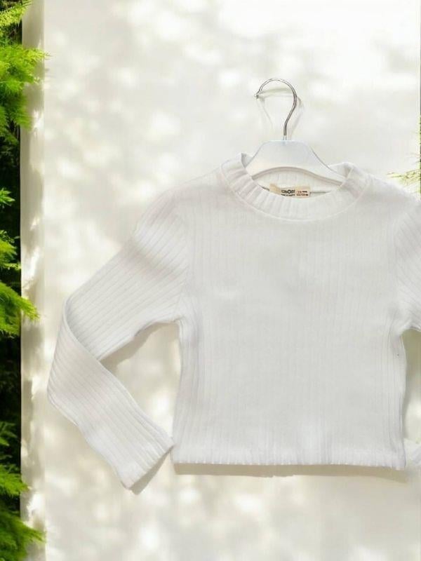 Kız Çocuk Kışlık Yuvarlak Yaka Fittili Basıc Kazak