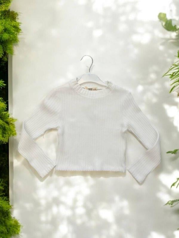 Kız Çocuk Kışlık Yuvarlak Yaka Fittili Basıc Kazak