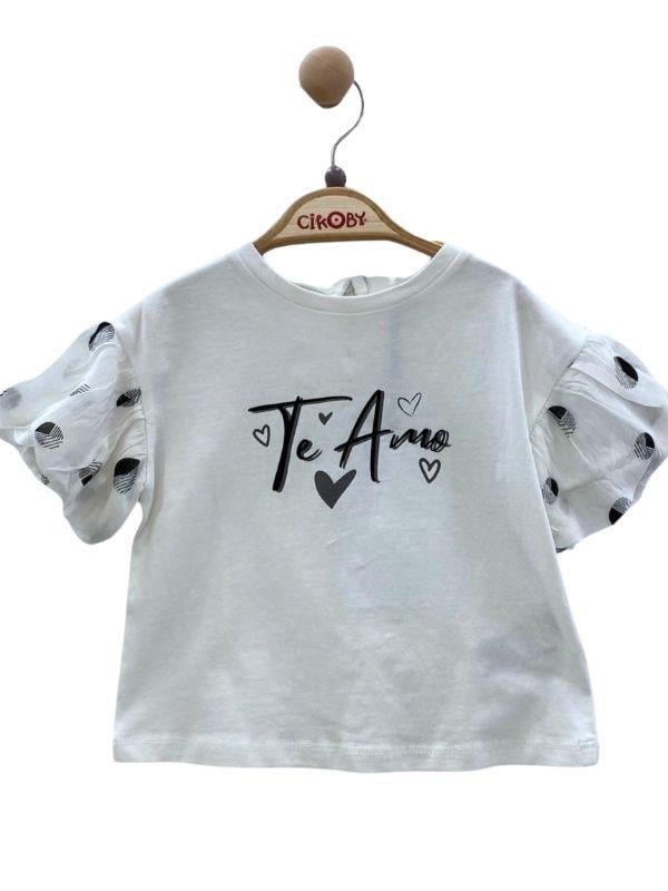 Kız Çocuk Kol Detaylı Te Amo Bluz